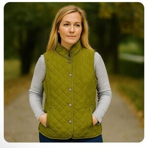 J. Jill Green Quilted Vest Women’s Size Small Lightweight Fall Layering Piece